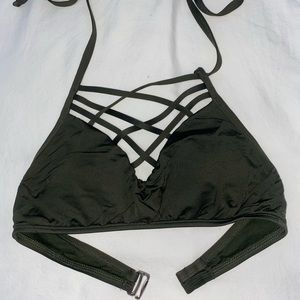 army green halter string bikini top- super cute